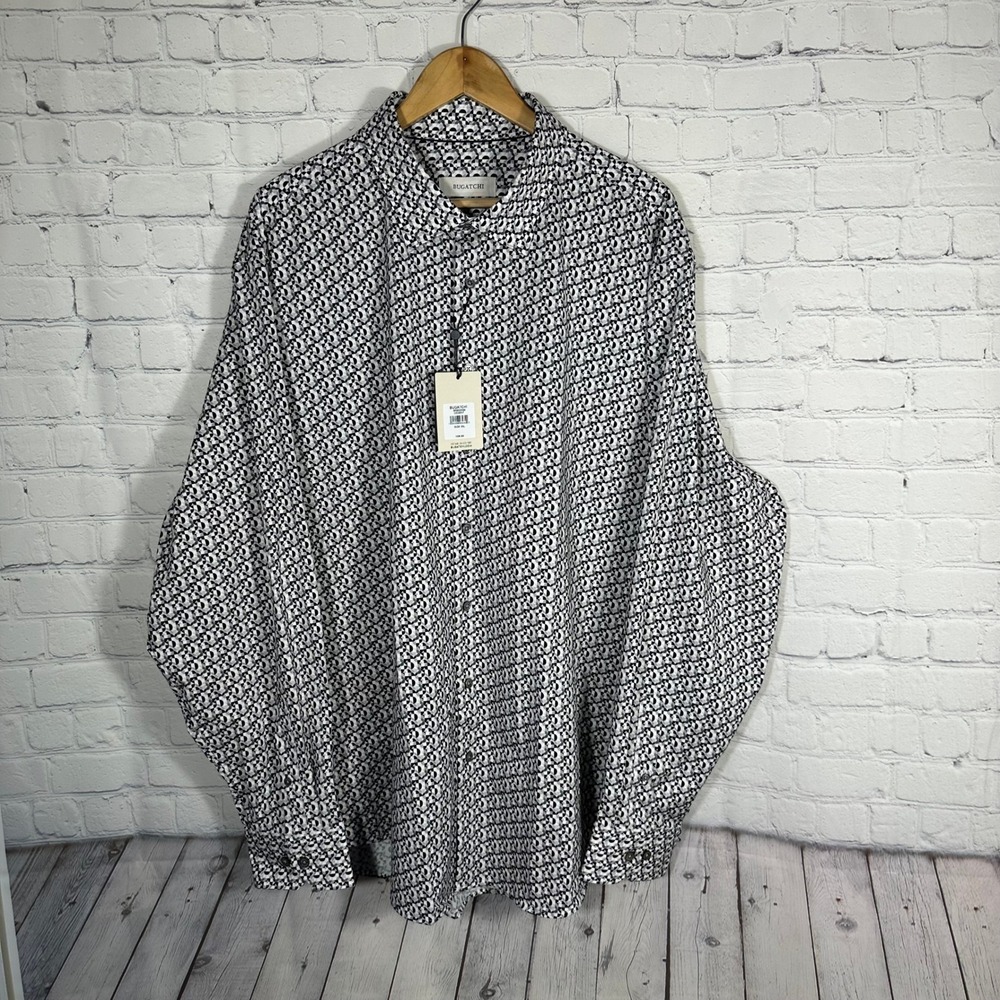 New Bugatchi Shirt OoohCotton Tech Shirt Mens 3XL Cement Geometric Print